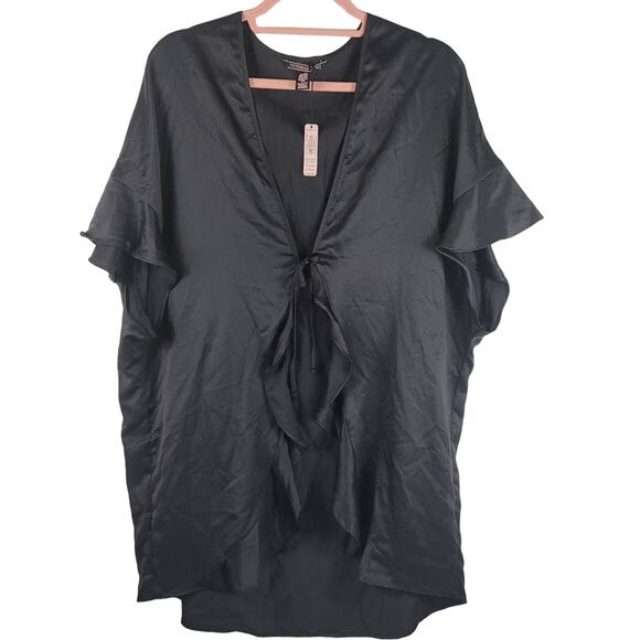 Victoria Secret Love Black Silky Robe OSFM NWT MSRP $58 - Picture 1 of 7